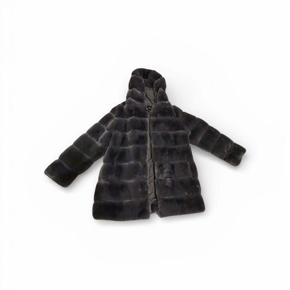 BCBGMaxAzria Grey Faux Fur Hooded Coat